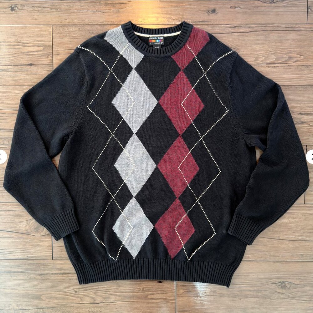Alexander Julian Argyle Sweater Black‎ Gray Red XLT